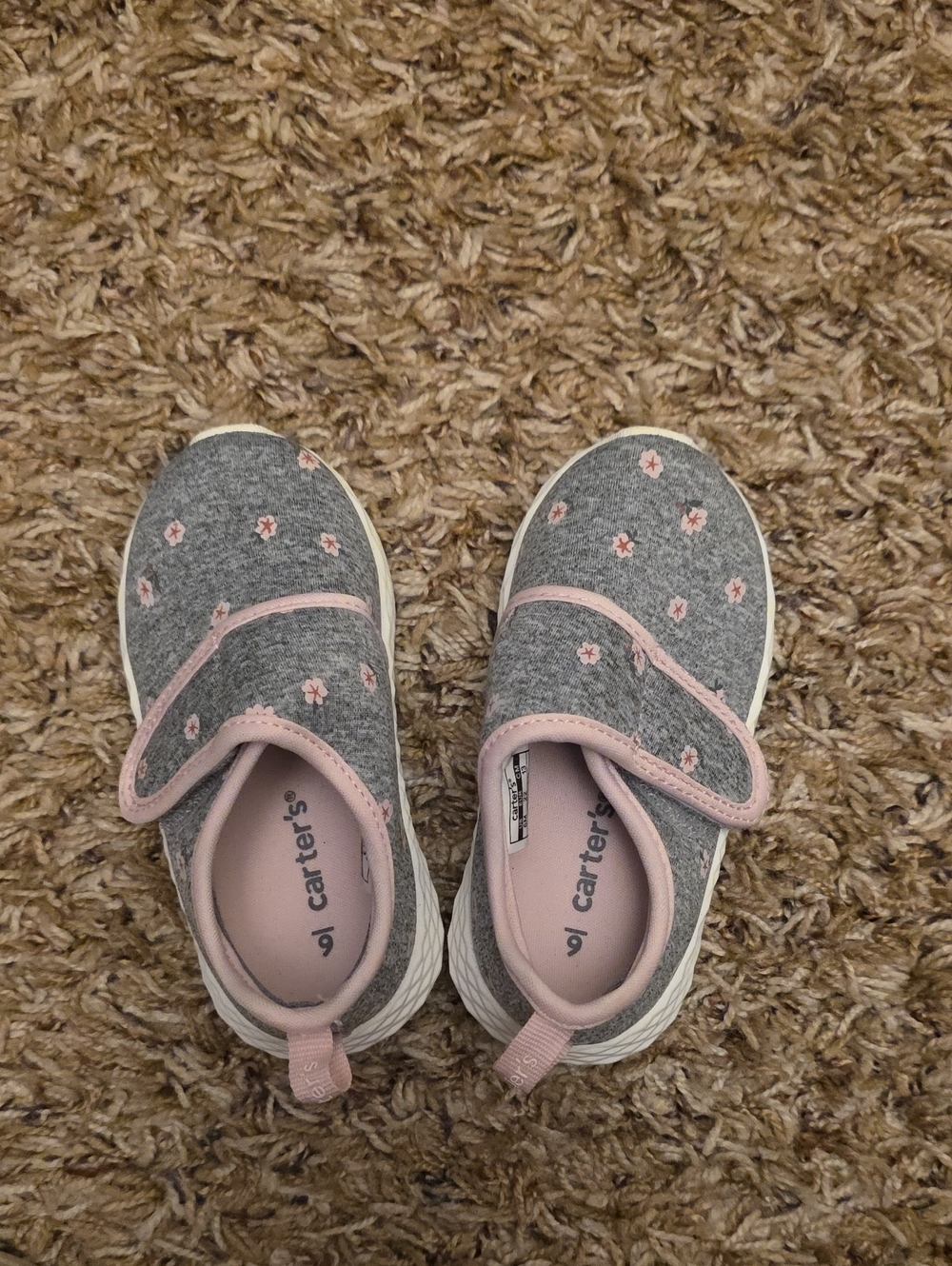 Carter's Gray and Pink Floral Hook-and-Loop Kids Sneakers